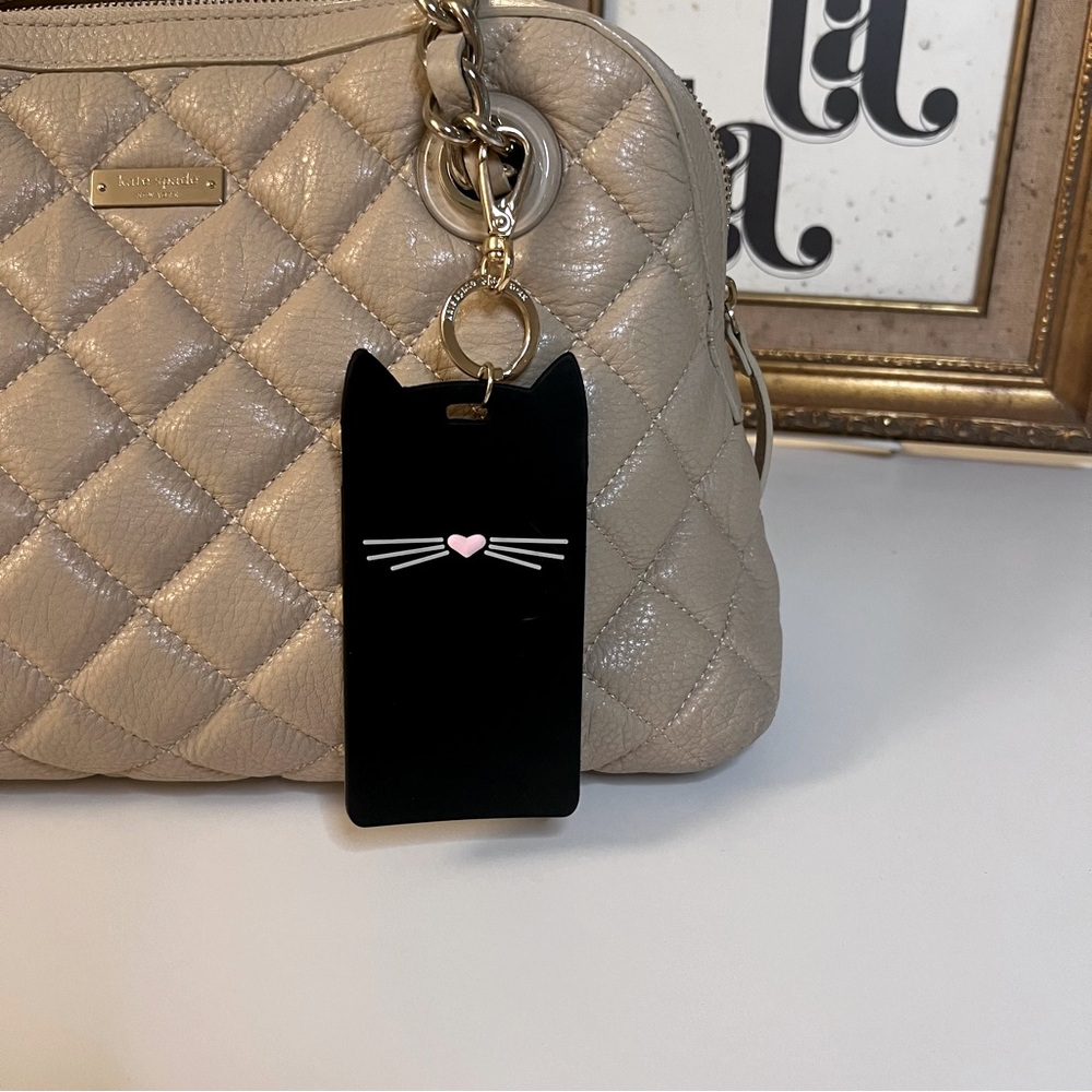 Kate Spade Cat Black Silicone Badge ID Holder Card Case Clip Keychain